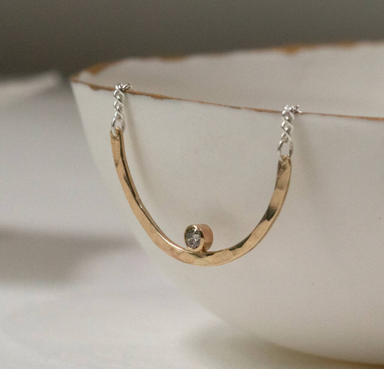 Salt And Pepper Diamond Curve Necklace