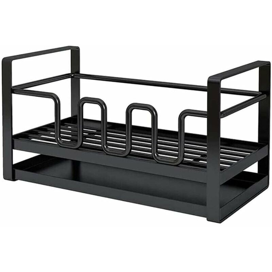 Qersta - Kitchen Sink Sponge Holder Organizer, Kitchen Sink Storage for Cleaning Brush, Soap Dish, Drainer with Drain Tray, Multi-Function, Black