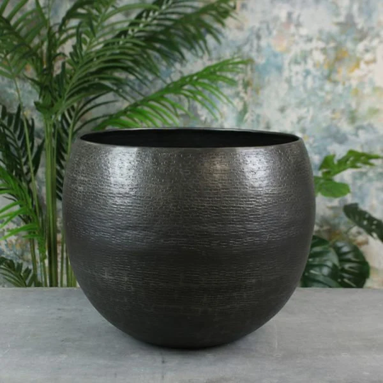 Graphite Hampstead Planter | Medium Indoor Black Metal Bowl Vase