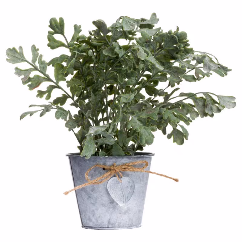 Artificial Herb Plant in Tin Pot With Metal Heart, New Home Gift