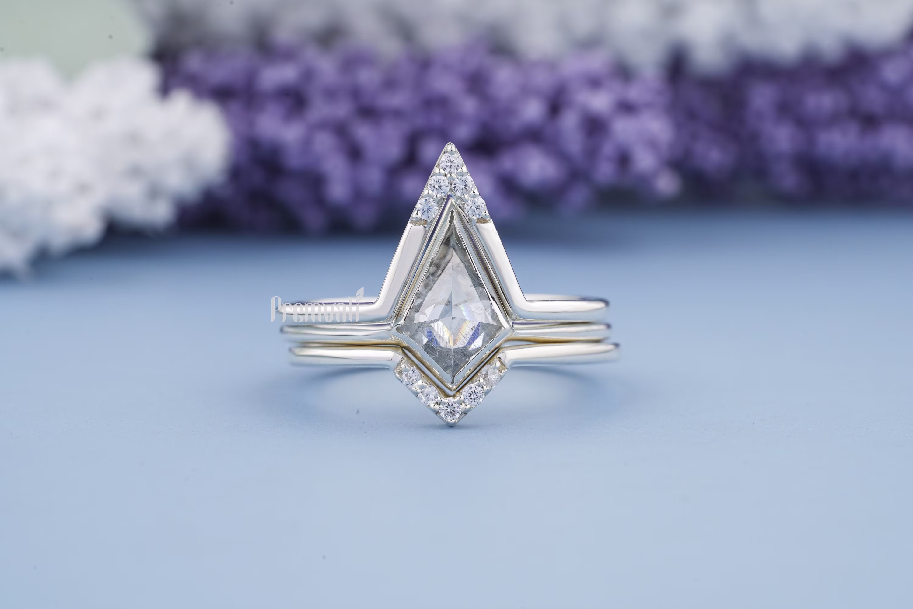 Vintage 0.85 Ct Salt & Pepper Kite Shaped Ring, Salt Peppar Diamond Engagement Ring 14K White Gold Wedding Gift For Women