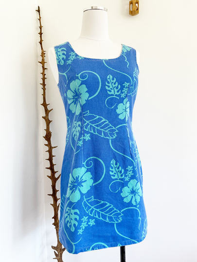 Vintage 80's Hawaiian Hibiscus Floral Fitted Mini Dress