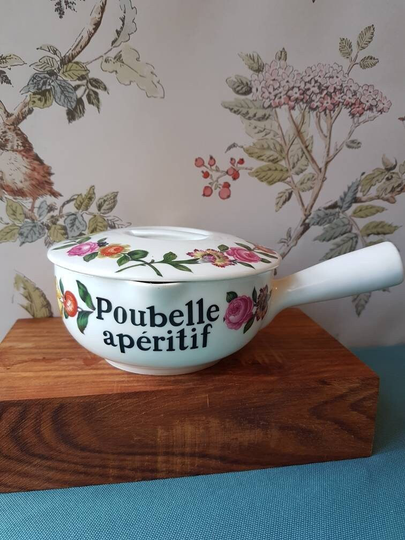 A Vintage French Ceramic Poubelle Aperitif/Table Bin- Porcelaine De Paris - Decoration Four Seasons Flowers & Fruits, 12cms Dia.6cms Deep
