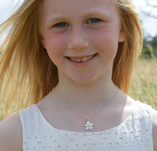 Children's Personalised Sterling Silver Flower Necklace, Silver