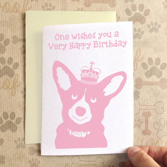 Personalised Corgi Birthday Card, Powder Blue/Blue/Pink