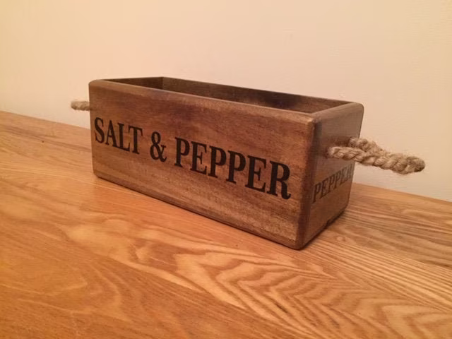 Solid Wooden Storage Box With Handles - Salt & Pepper