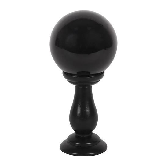 Small Black Crystal Ball On Wooden Stand 9cm. Pagan Wiccan Altar