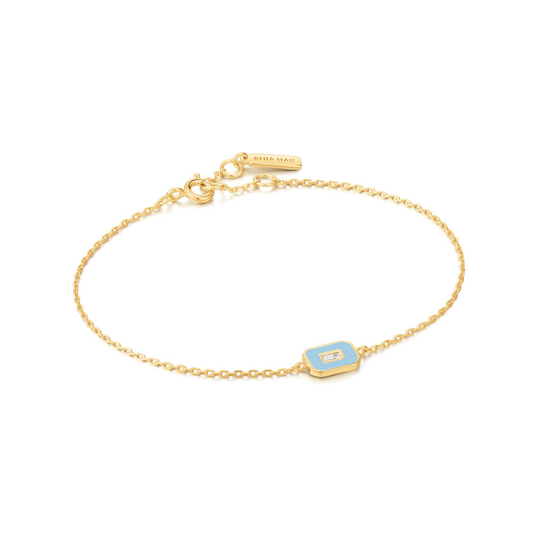 Powder Blue Enamel Emblem Gold Plated 925 Bracelet, Gold
