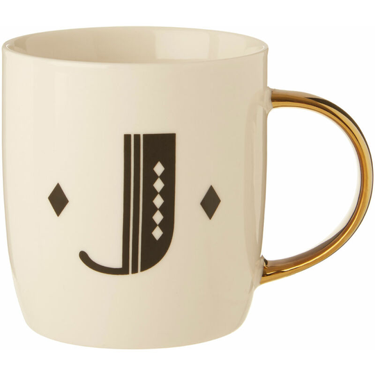 Premier Housewares - Diamond Deco j Letter Monogram Large Mug Personalised Coffee Mug / Espresso Cups For Home And Office Use Cappuccino Cup For