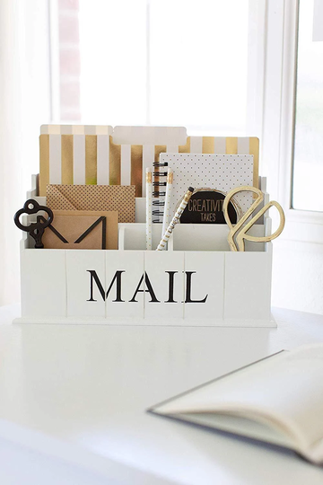 Blu Monaco Desk Top Mail, File, Letter Organizer - 3 Tiers White Rustic Country Wooden Design