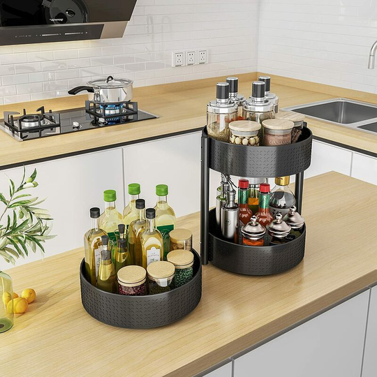Bearsu - Rotating Spice Rack Spice Rack with Turntable Carbon Steel Kitchen Storage Shelf Organizer for Condiments, Spice Jars, Herbs and Bottles