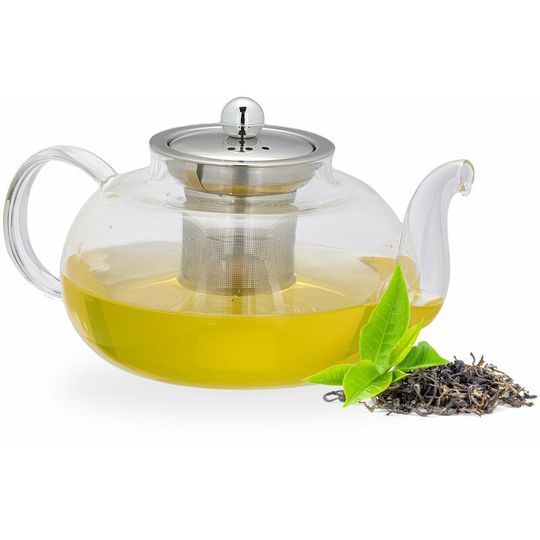 Teapot with Sieve, 1 Litre, Borosilicate Glass, Stainless Steel, for Loose Leaf Tea, Transparent/Silver - Relaxdays