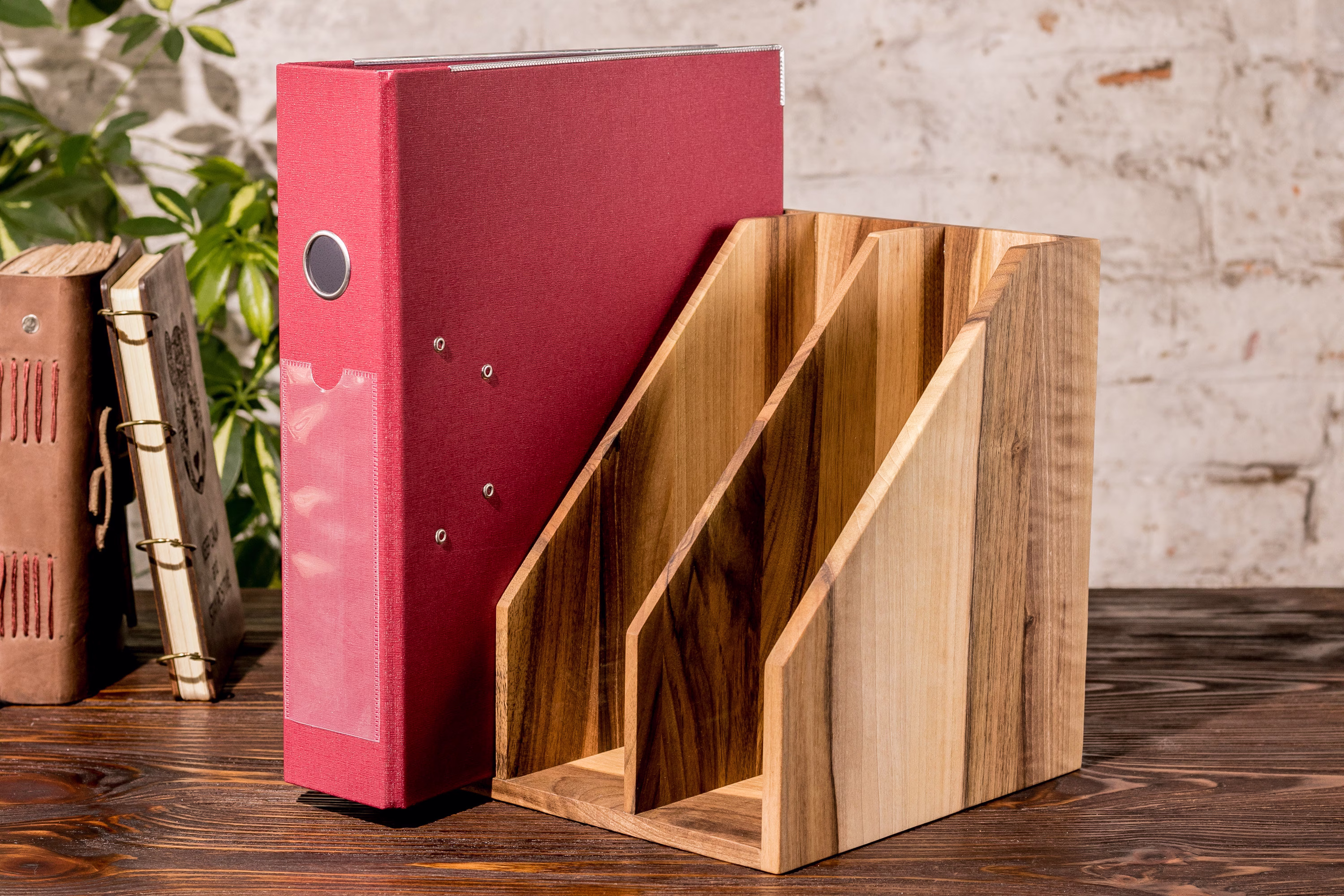 Office Desk Organizer Walnut Wood Paper Tray Storage Folder Stand Holder