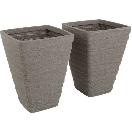 Charles Bentley Pair of Tall Trojan Square Granite Planters (Dia. 40cm) Pots - Granite