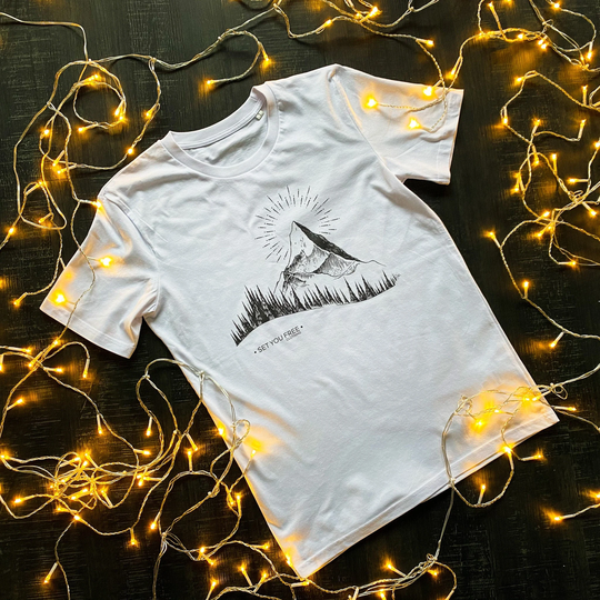 Fair, Organic & Vegan Unisex-Shirt White, Cotton, Mountains, Nature, Vanlife, Present For Him