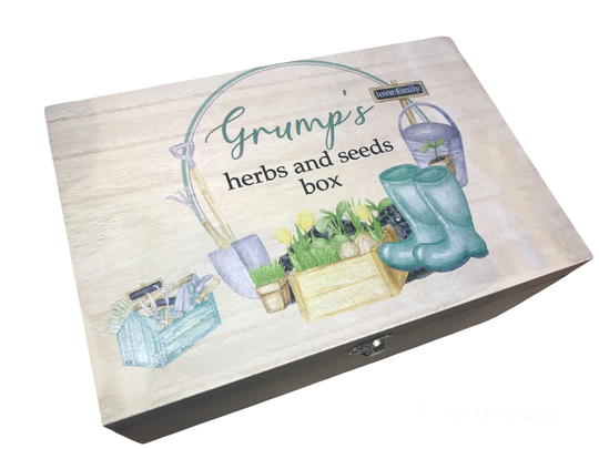 Personalised Gardeners Gift, Garden Box, Garden Tools, Accessories, Herb Seed Grandparent Dad Mum