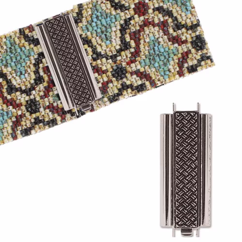 Beadslide Clasp For Seed Beads 45019 | 1 Crosshatch 29mm Antique Silver Color Clasp, Bead Slide Beadweaving, Slider