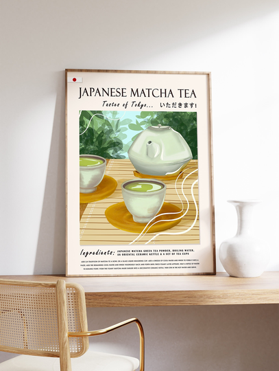 Japanese Matcha Tea Poster, Art, Green Tea, Print, Asian Art. Kitchen Decor, Food Gift, Recipe