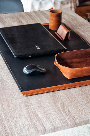 Leather Desk Accessories, Office Set, Organizer, Pad, Mens Goods, Valet Tray, Wood Card Holder