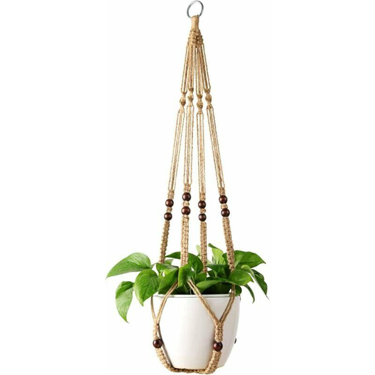 Bearsu - Plant Hanger Indoor Planter Hanging Basket Flower Pot Holder Jute Rope with Beads 89cm