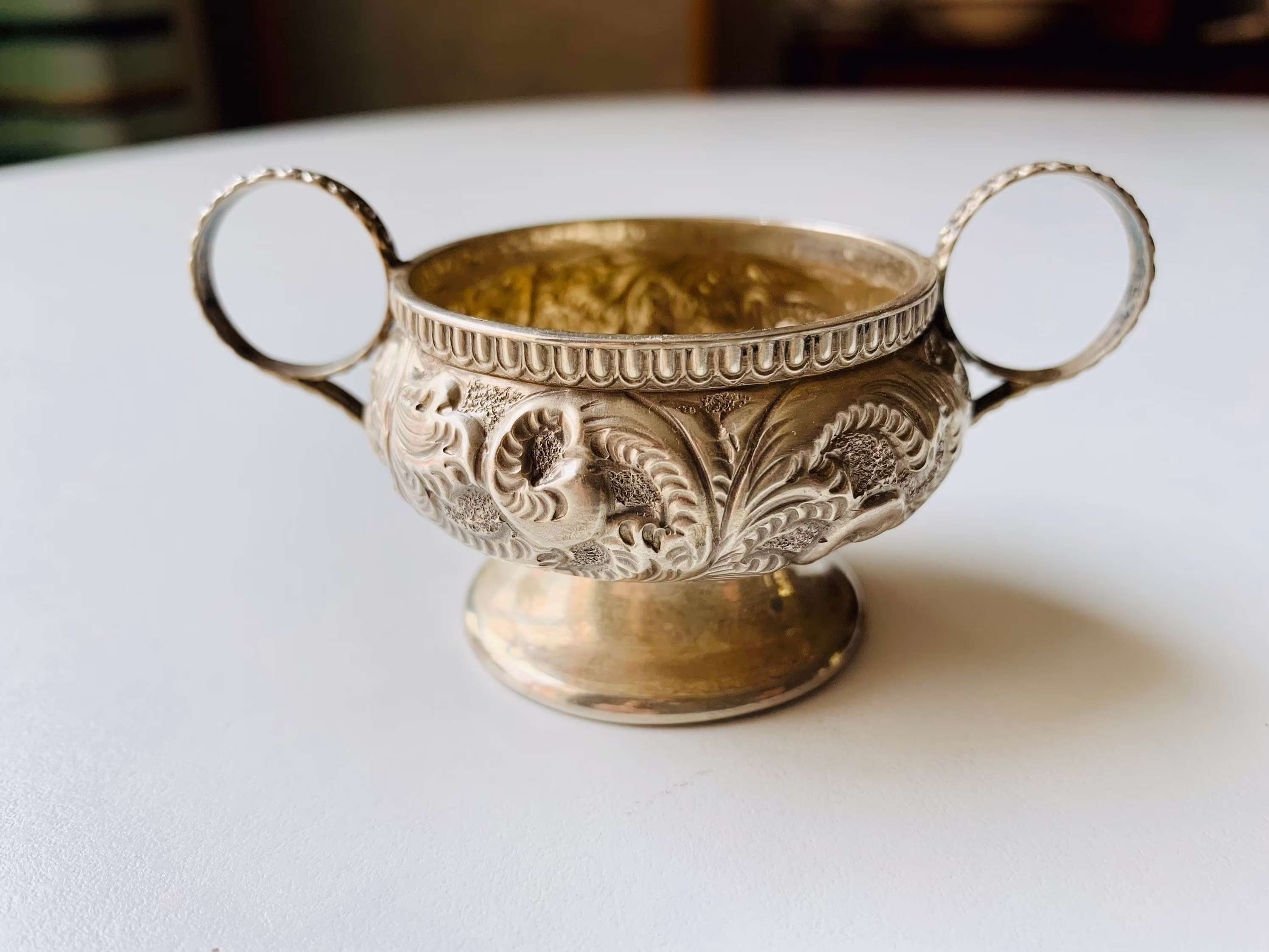 Rare Antique Miller Bros Sterling Silver Dish, Two Handled Salt Cellar Pot, Birmingham England, 1897 Silver Hallmark