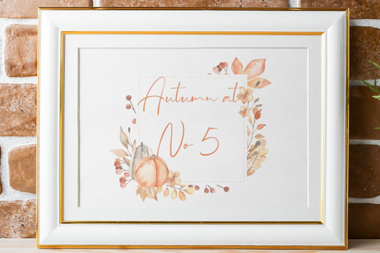 Autumn At Number House Print Pumpkin Design A4 Seasonal Autumnal Décor Wall Art