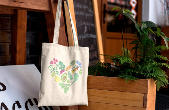 Organic Cotton Vegetable Print Tote Farmers Market Bag Plant Lover Gift For Gardener Vegetarian Gifts Eco Friendly Canvas