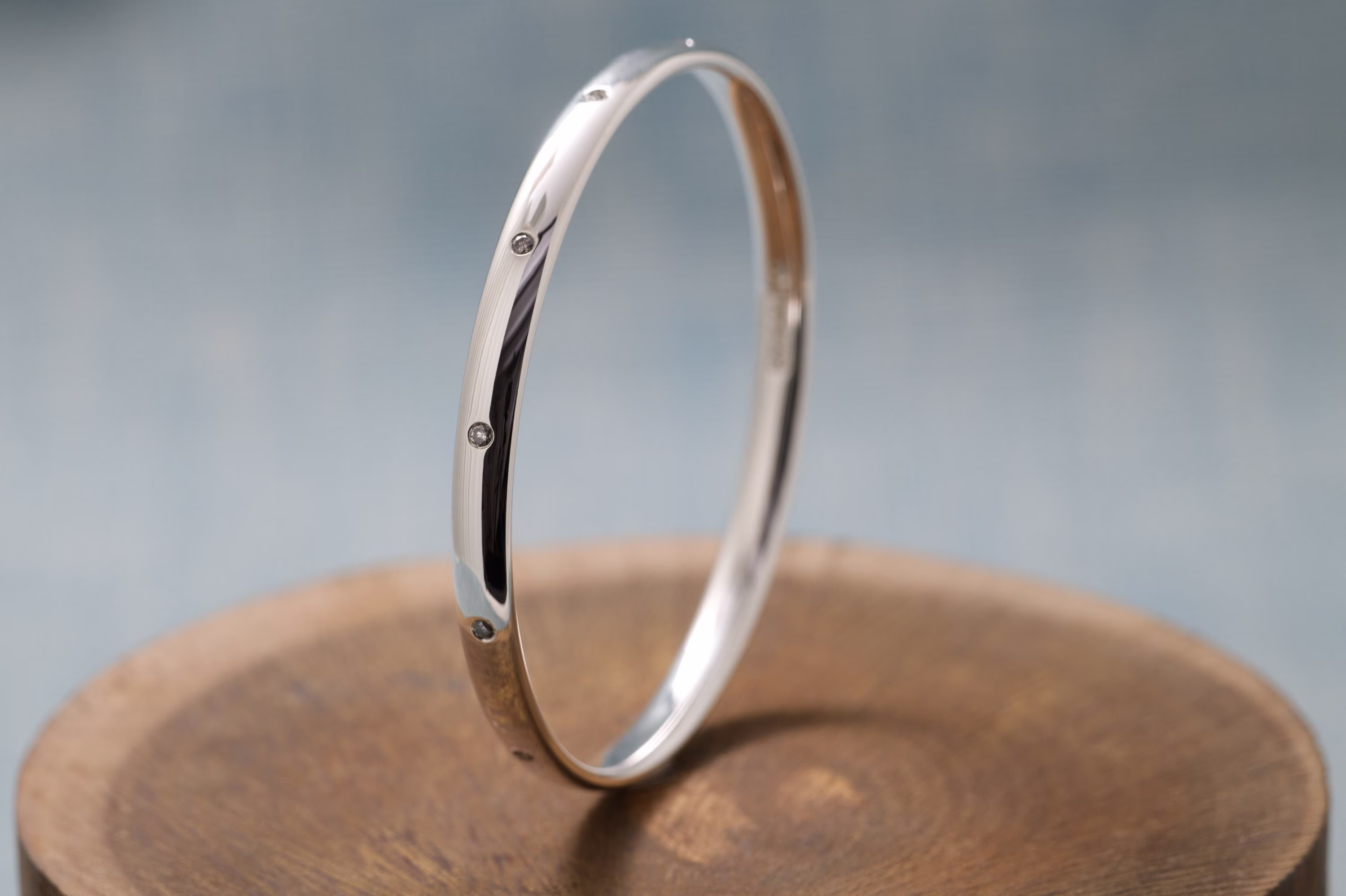 Kerensa Diamond Bangle, Salt & Pepper Diamonds - Sterling Silver Bracelet, Handmade in Cornwall. Heavy Bangle London Hallmarked. 6mm Wide