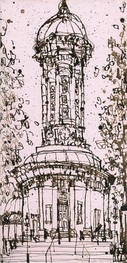 Saltaire Church Stretched Canvas, Clare Caulfield, United Reformed, Yorkshire Wedding, Titus Salt Bradford Art, Saltaire Village Ink Drawing