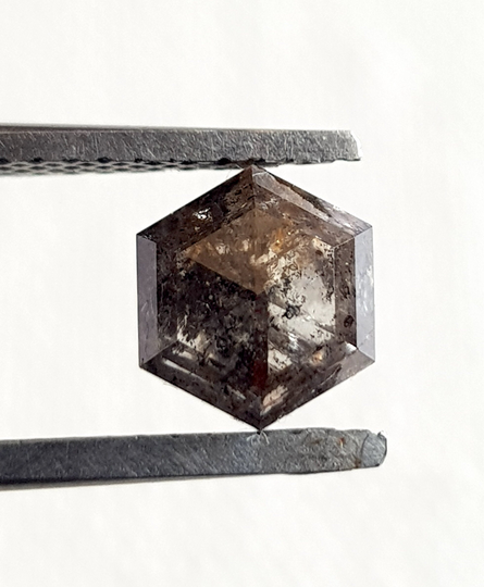 1.77Ctw/7.1mm Clear Black/Grey Fancy Hexagon Shield Shape Salt & Pepper Rose Cut Diamond Loose, Faceted Loose Diamond, Dds713/6
