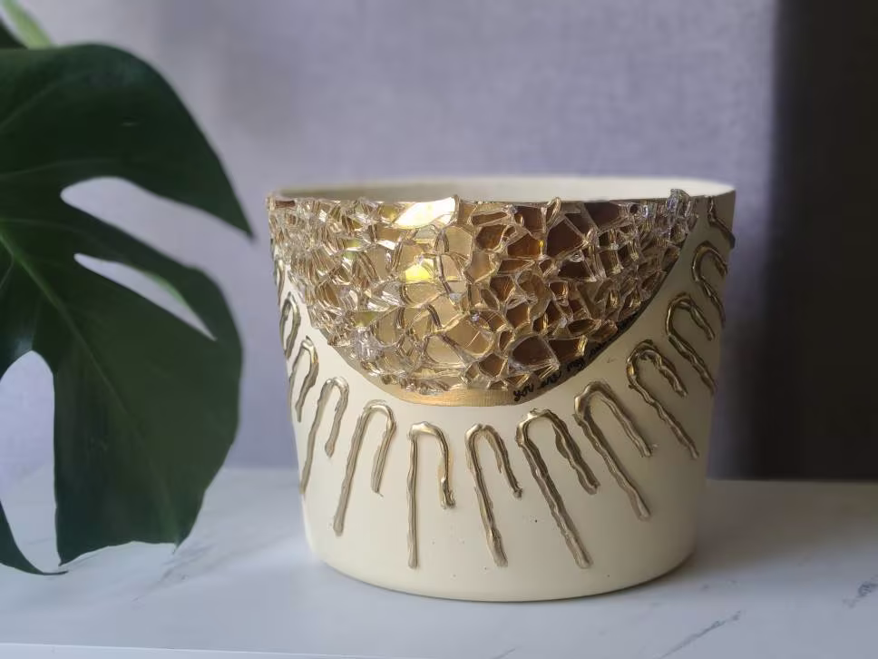 8 Inch Planter - Geode Pot Large Cylinder Cream Gem Concrete One Of A Kind Gift Sun Boho