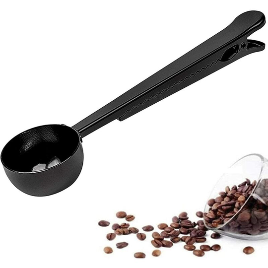 Coffee spoon with clip Stainless steel black multi-function coffee measuring spoon, used for measuring coffee tea protein powder instant beverage