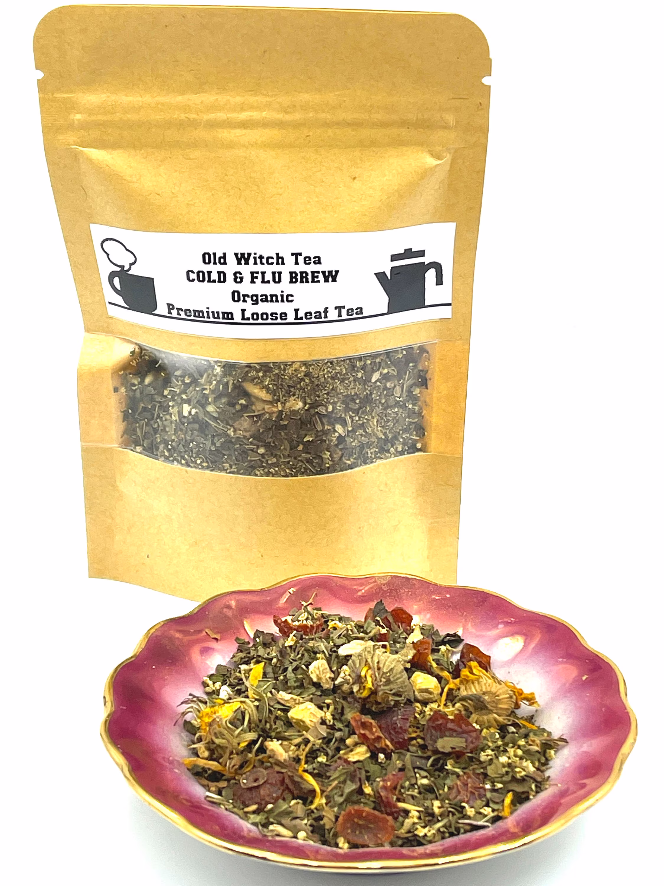Cold & Flu Brew Premium Organic Loose Leaf Tea/Infused With Moss Agate Stone /Healing/Energy Balance/Immune System