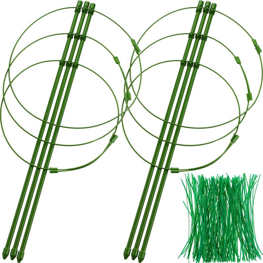 2 Sets Adjustable Plant Support Cages Garden Plant Tomato Support Rings with 100 Pieces Twist Ties for Climbing Plants Use