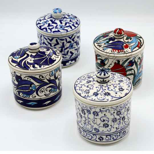 4x Ceramic Spice Jars Set Small, Kitchen Storage, Salt Pepper Container, New Home Grilling Gifts For Him Her