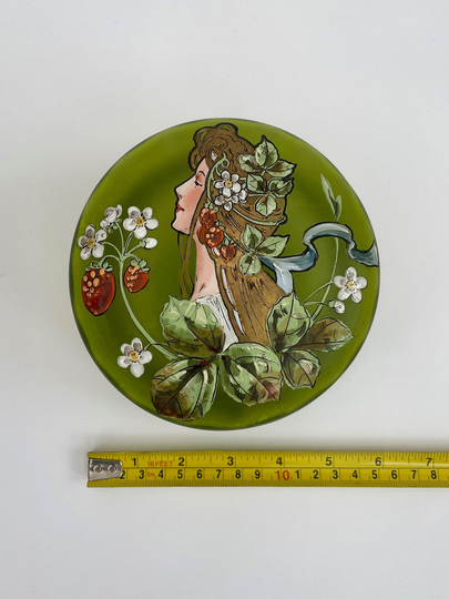 Art Nouveau Glass Powder Bowl With Maiden Antique