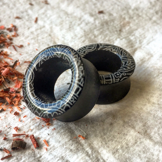 Organic Mandala Wooden Ebony Tunnels Sizes 0G(8mm Through 1