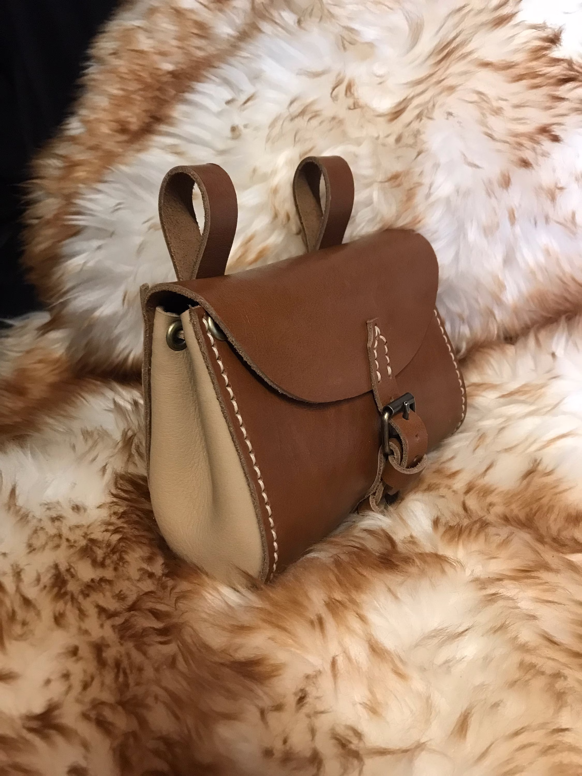 Genuine Leather Hand Stitched Handmade Steampunk Rich Brown Pouch Hip Bag Waist Festival Belt