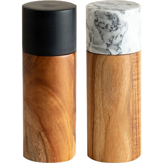 Fvbjd - Salt and pepper grinder set, stainless steel manual pepper grinder, adjustable thickness 1pcs acacia wood pepper mill (black marble) + 1pcs