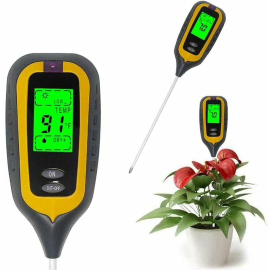 Soil Tester pH Moisture Light Temperature 4 in 1 pH Value Soil Tester Air Humidity Electronic Soil Tester for Garden Plants Yellow - Thsinde