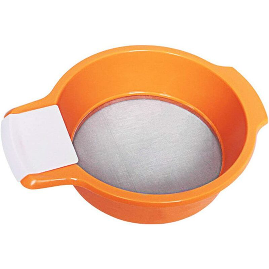Dksfjkl - Kitchen Flour Sieve, Powder Sugar Sieve, Plastic Multifunctional Flour Sieve with Scraper for Sifting Food, Flour, Sugar etc (Orange)