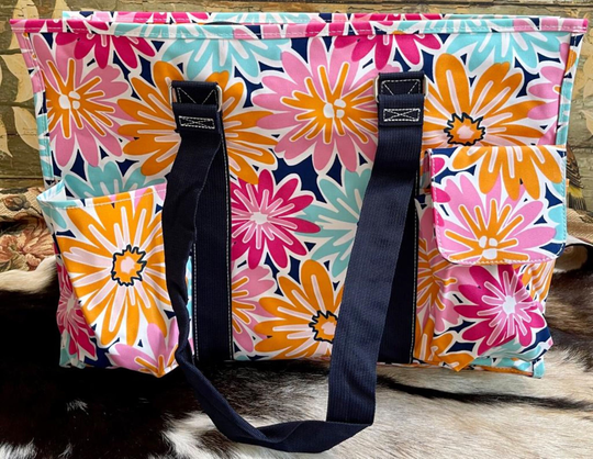 Floral Print Zippered Caddy Organizer Large Tote Bag