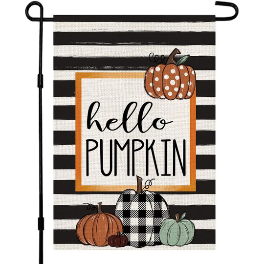 Benobbykids - Fall Garden Banner Hello Pumpkin Sign 30x45cm Double Sided Linen, Thanksgiving Yard Decor Banner Fall Farmhouse Seasonal Yard Outdoor