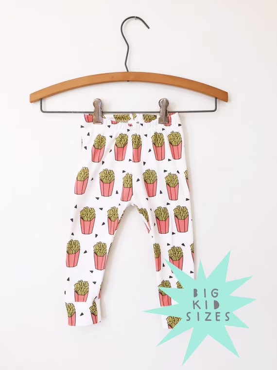 Girls Clothes // French Fry Leggings// Organic Leggings Kids Pants School