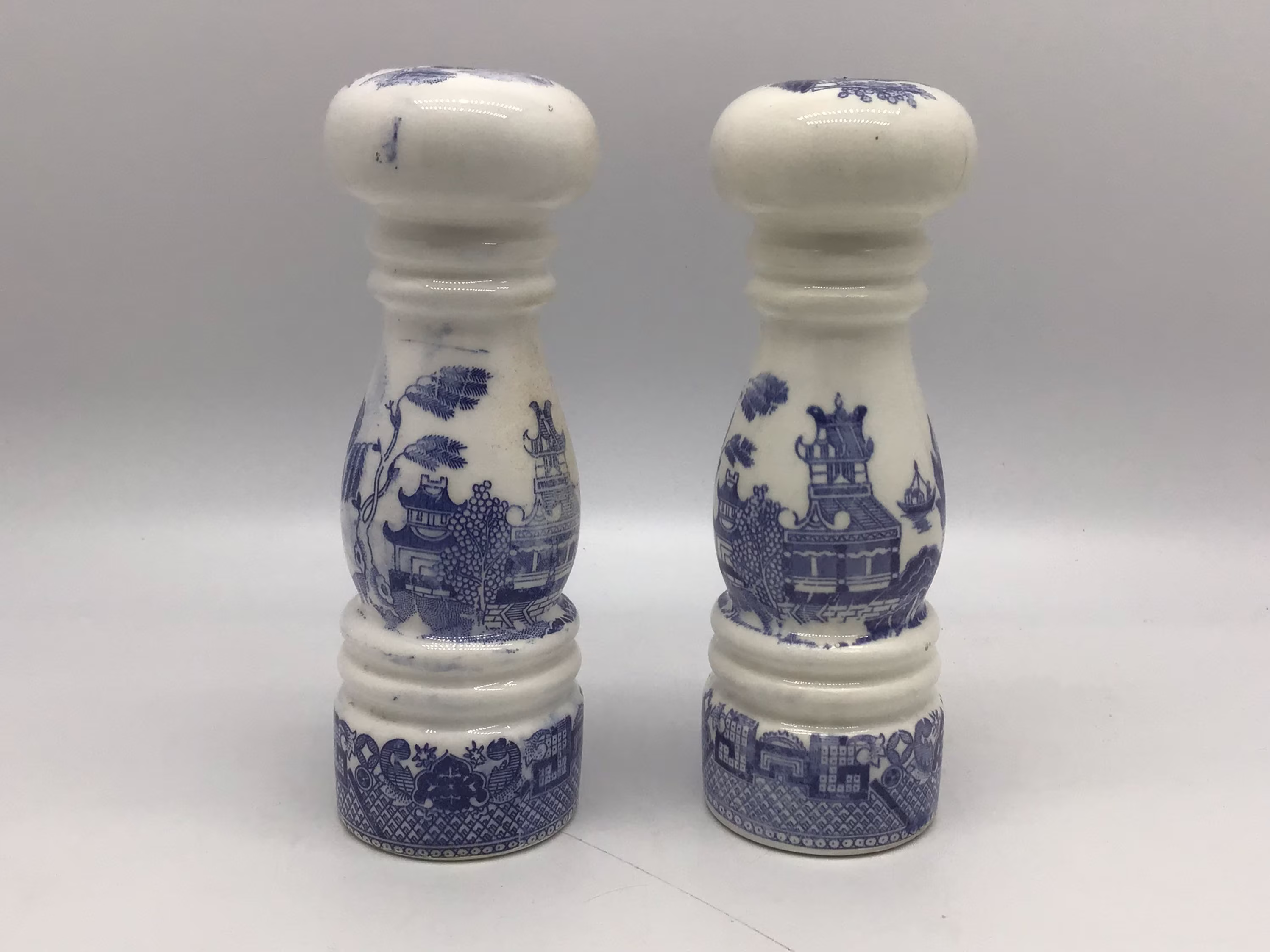 Vintage Blue Willow Tall Blue & White Salt Pepper Shakers, Cruet Set, Birthday Gift, Bargain Christmas Dining
