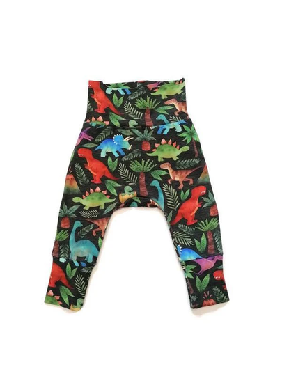 Organic Grow With Me Joggers, Dinosaur Me, Dino Print Pants, Eco Friendly Baby Clothes, Unisex Legging