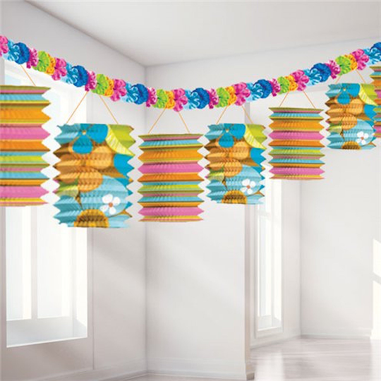 Paper Lantern Hibiscus Garland, Garden Lantern Decorations, Party Outdoor Decoration, Rainbow Decorations