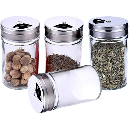 Spice Jars, 4 Pcs Spice Jars with Swing Lid, Glass Spice Jar, Spice Glasses, for Storing Tea, Salt, Pepper, Herbs or Seasonings