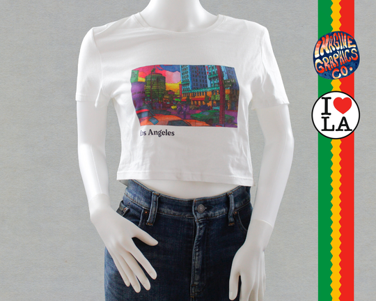 Los Angeles Organic Crop Top - Hippie Music Festival Shirt Funky Retro Artwork Psychedelic California T-Shirt