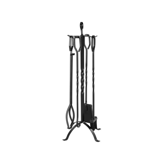 5 Pieces Indoor Outdoor Fireplace Tools Sets, Powder-Coated Steel, Black - black - Yaheetech